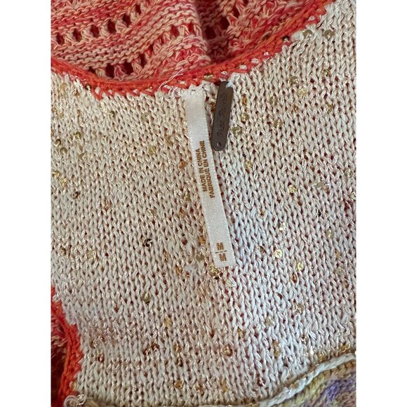 Free People Crochet Knit Tank Top Multicolor Racerback Button Front Stretchy Lig - Picture 4 of 6